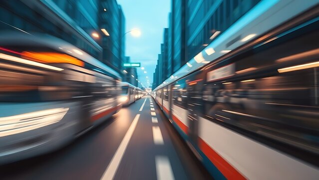 Abstract urban scene with motion blur, conveying dynamic city energy.