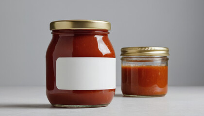 Sauce jar mockup with blank label on white background  