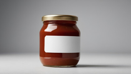 Sauce jar mockup with blank label on grey background  