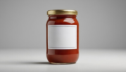 Sauce jar mockup with empty label on neutral background  