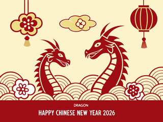 Happy Chinese New Year 2026 Year of the Dragon Celebration with Traditional Decorations festive