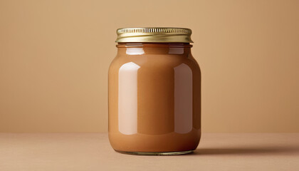 Sauce jar mockup in smooth brown color on neutral background  