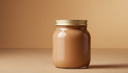 Sauce jar mockup in natural light on neutral background  