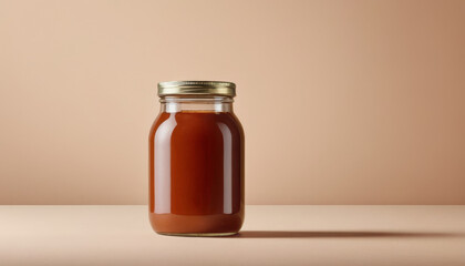 Sauce jar mockup on neutral background with soft lighting  