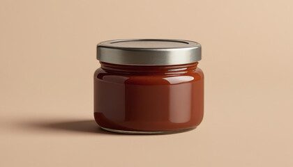 Sauce jar mockup in modern style on beige background  