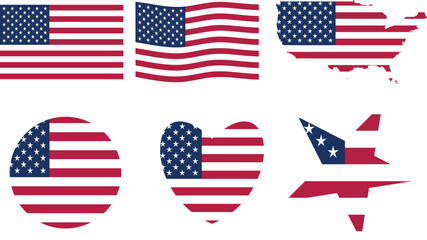 american flag design with map star heart etc.