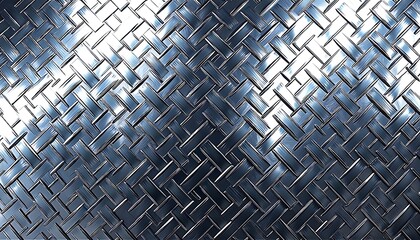 Glossy silver steel wall with herringbone pattern reflecting soft light. Ideal for industrial d&eacute;cor, contemporary architecture and stylish commercial interior backdrops.