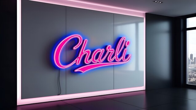 Charli Inspired Neon Script Sign with Bold Glowing Typography