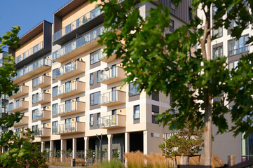 Modern residential apartment building with balconies