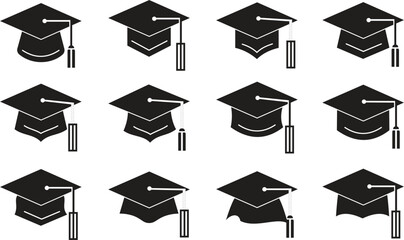 graduation cap icon. Academic cap silhouette. diploma hat set. vector illustration