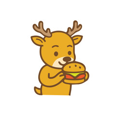 Cartoon Deer Enjoying a Delicious Hamburger