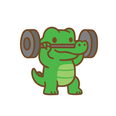 Cartoon Alligator Lifting Weights for Fitness and Exercise