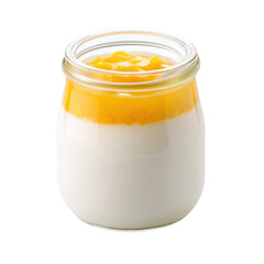 Delicious yogurt with mango jam isolated on transparent background for breakfast