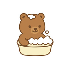 Cute Cartoon Bear Taking a Bath with Bubbles