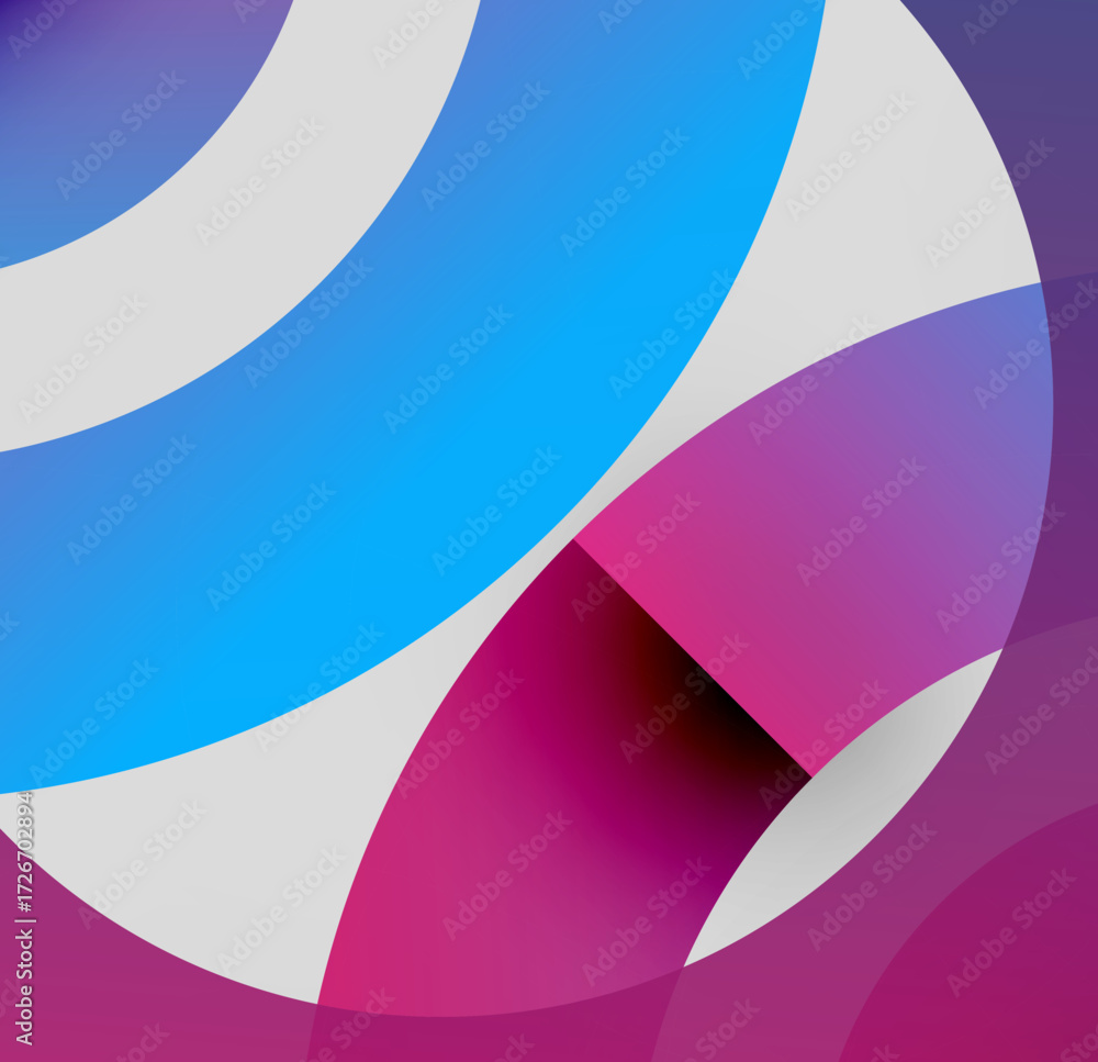 Poster abstract composition. overlapping curves, vibrant blues, purples, whites create dynamic visual exper