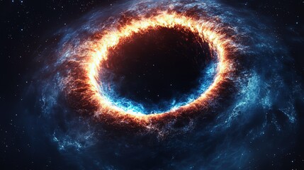 Naklejka premium Cosmic Vortex with Fiery Ring in Star - Filled Space