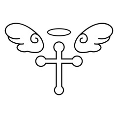 Halo and cross with wings icon vector. Angel wings illustration sign. Deceased symbol or logo. Halo mark.