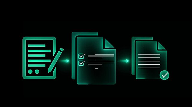Approved document icon on the transparent  background for business process workflow illustrating management approval and and project approve concept. Motion graphics of document idea. 4k video.