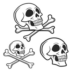 Collection of spooky skull and crossbones silhouettes for halloween and danger designs