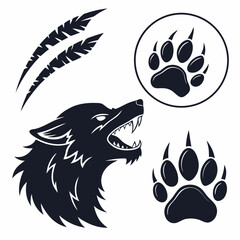 Spooky halloween werewolf head with claw marks and full moon banner design