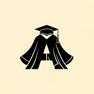 A logo featuring a graduation cap and gown forming the letter A.