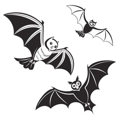 Spooky halloween icons flying bats and owls for festive decorations and designs