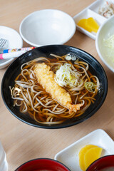 hot delicious tempura soba dashi soup