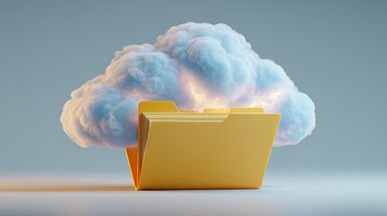 A vibrant yellow folder bursts with a fluffy cloud above it, symbolizing digital storage and creativity.