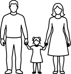 Vector Family of three holding hands minimalist line art silhouette Illustrator