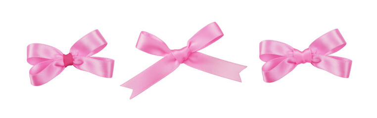 Obraz na płótnie Canvas Set of pink satin ribbon bows isolated on white or transparent background