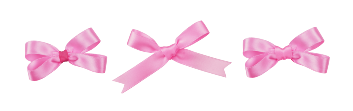 Set of pink satin ribbon bows isolated on white or transparent background - Powered by Adobe