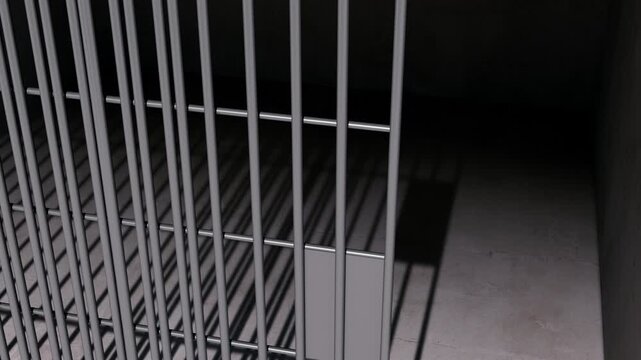 Animation of a jail door closing inside a dark prison cell 