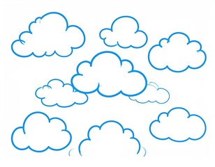Cartoon clouds in various shapes, outlined in light blue