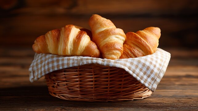 Basket of croises on a wooden table