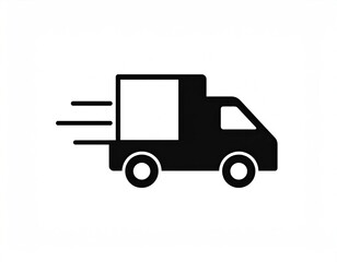 Fototapeta premium Black delivery van icon with speed lines