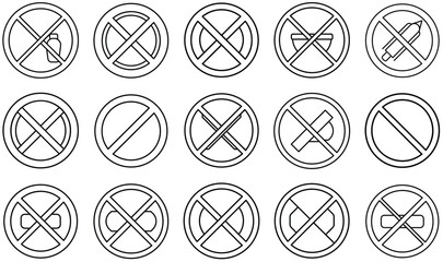 Collection of hand-drawn circular prohibition and restriction signs for general use