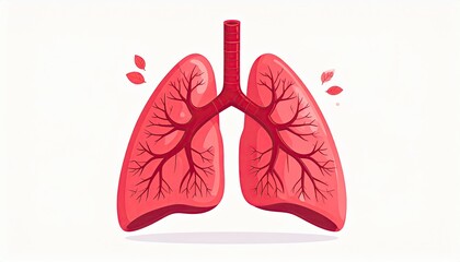 Red cartoon lungs with branching blood vessels