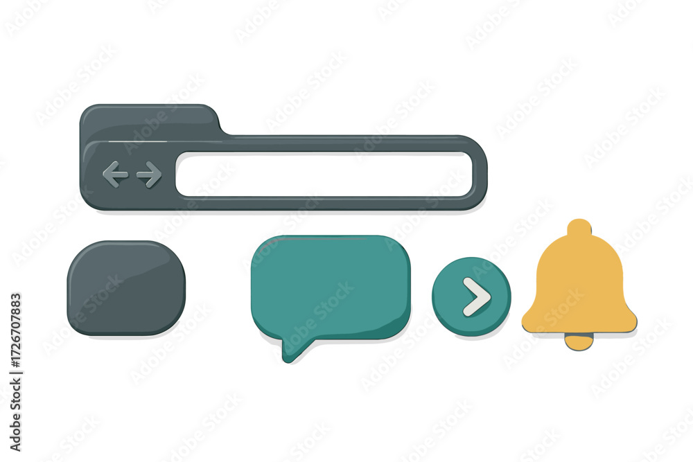 Poster contemporary user interface design elements for web and mobile applications including search bar and