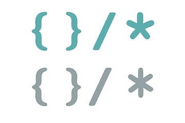 Set of programming and mathematical symbols including curly braces forward slash and asterisk in two color variations