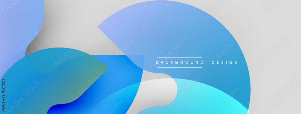 Poster abstract blue shapes overlap, creating dynamic gradient effect. minimalist design suitable for backg
