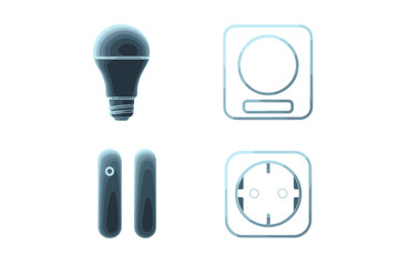Modern smart home technology icons set with light bulb, remote control, and electrical power outlet