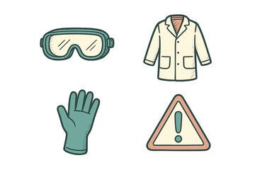 Essential personal protective equipment and warning sign for laboratory safety and scientific research