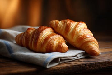 Two croises on a napkin, breakfast concept.