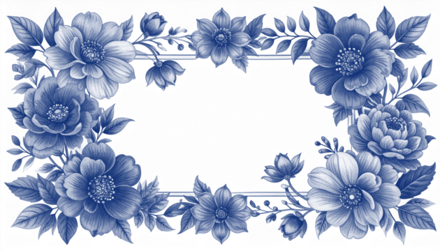 クラシックなペン画フラワー枠デザイン｜Classic Pen Drawing Floral Frame Design