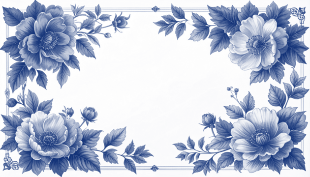 クラシックなペン画フラワー枠デザイン｜Classic Pen Drawing Floral Frame Design
