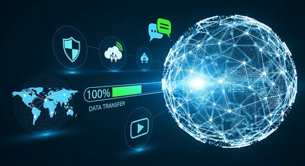 Global data transfer network security and cloud computing concept