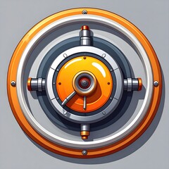 Circular, metallic, futuristic device