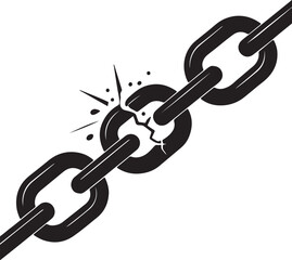 Broken chain links black clipart, flat vector illustration