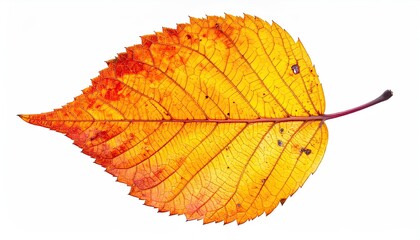 Autumn leaf, vibrant orange-yellow, fine venation