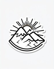Mountain sticker with sunburst